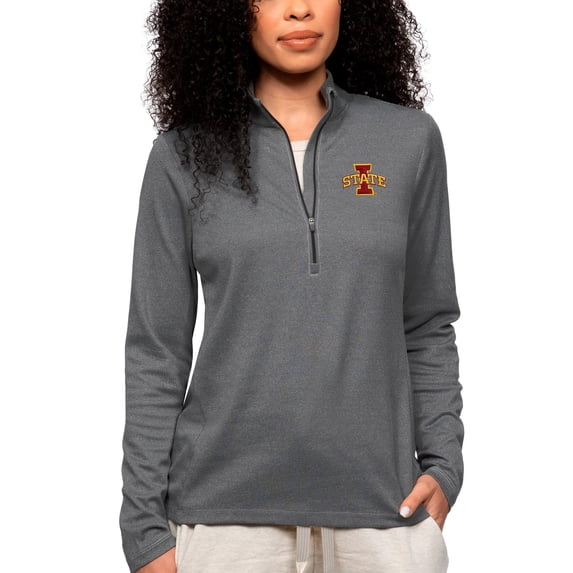 Women's Antigua Heather Charcoal Iowa State Cyclones Epic Quarter-Zip Pullover Top
