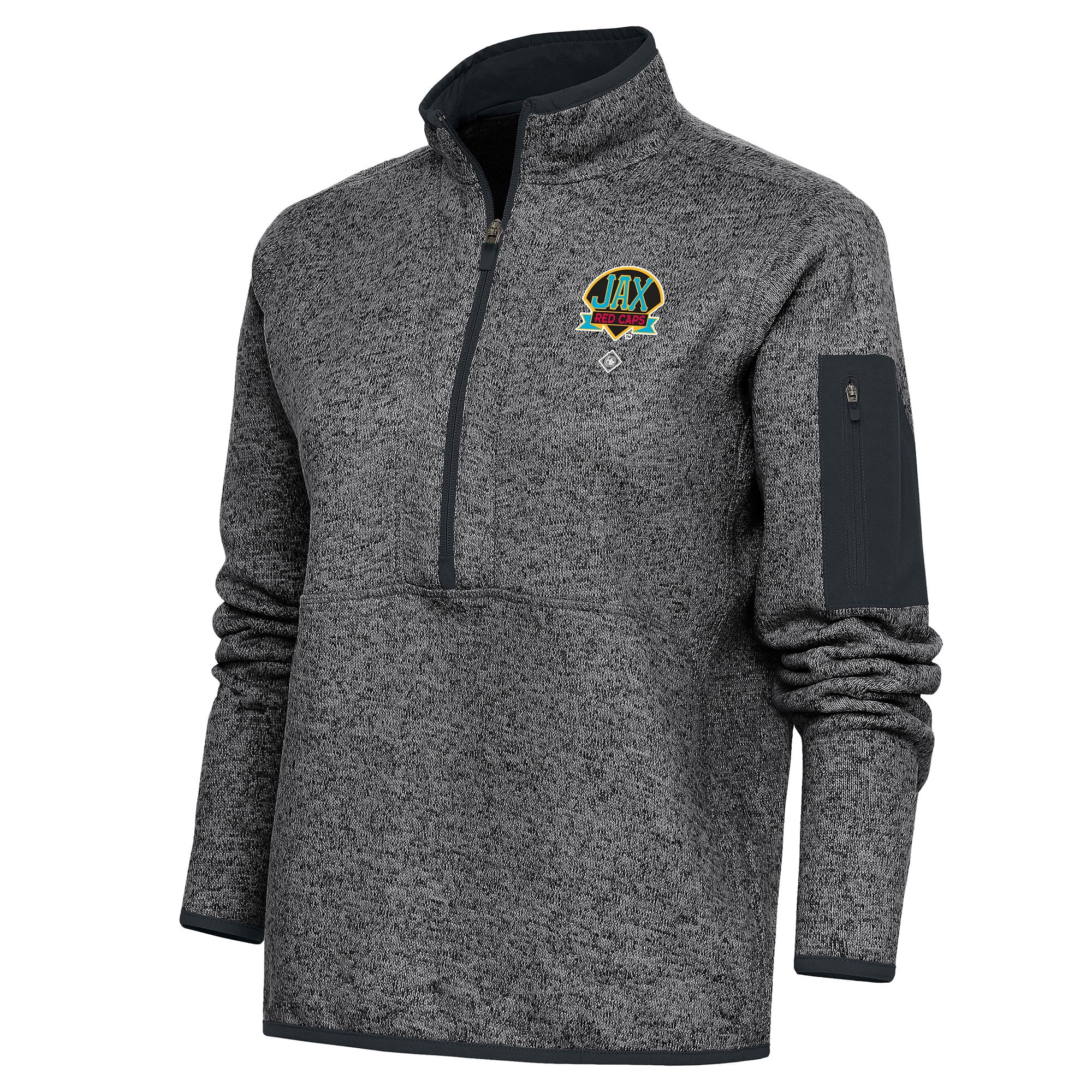Women's Antigua Heather Charcoal Jacksonville Red Caps Fortune HalfZip