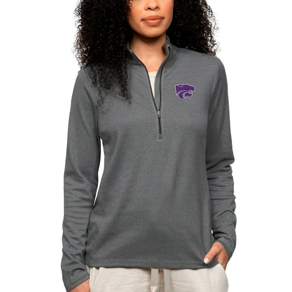Women's Antigua Heather Charcoal Kansas State Wildcats Epic Quarter-Zip Pullover Top