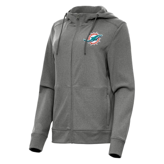 Women's Antigua Heather Charcoal Miami Dolphins Seeker Full-Zip Hoodie Jacket