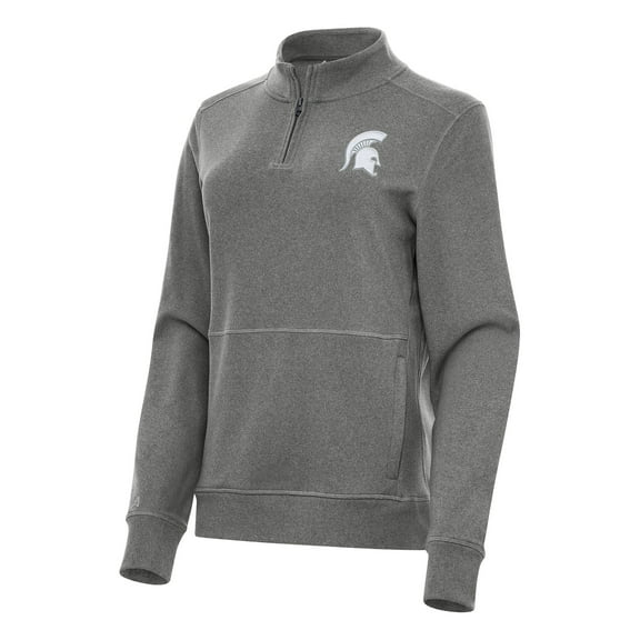 Women's Antigua Heather Charcoal Michigan State Spartans Crush Quarter-Zip Fleece Sweatshirt