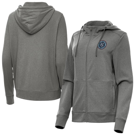 Women's-Antigua  Heather Charcoal New York City FC Fleece Full-Zip Seeker Hoodie