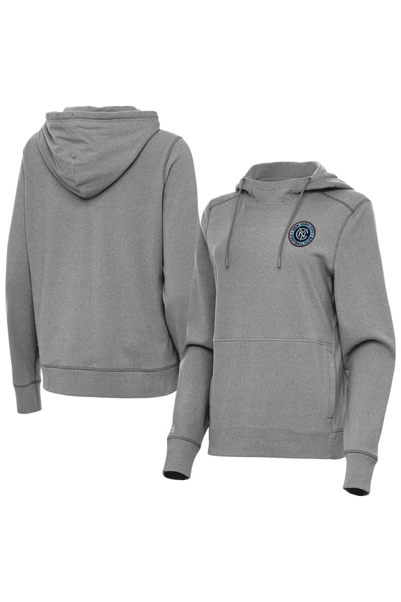 Women's-Antigua Heather Charcoal New York City FC Justice Pullover Hoodie