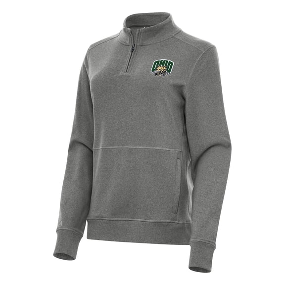 Women's Antigua Heather Charcoal Ohio Bobcats Crush Quarter-Zip Fleece Sweatshirt