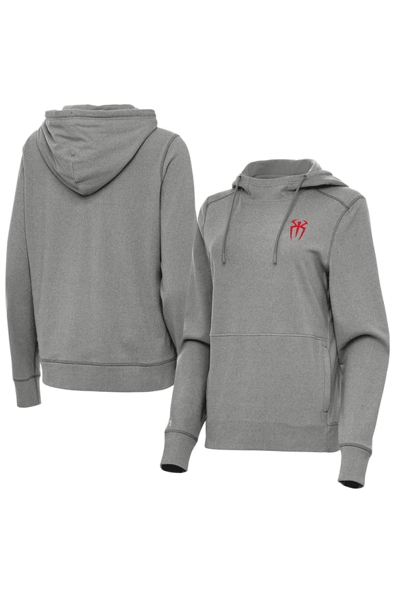 Women's Antigua Heather Charcoal Roman Reigns Justice Pullover Hoodie