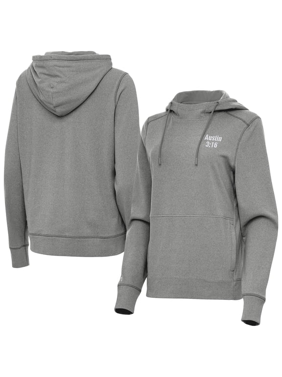 Women's Antigua Heather Charcoal "Stone Cold" Steve Austin Justice Pullover Hoodie