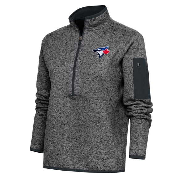 Women's Antigua Heather Charcoal Toronto Blue Jays Logo Fortune Quarter-Zip Pullover Jacket