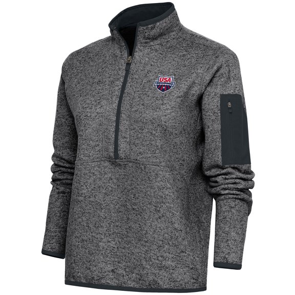 Women's Antigua Heather Charcoal USA Swimming Fortune Half-Zip Pullover Jacket