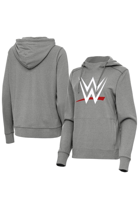 Women's Antigua Heather Charcoal WWE Justice Pullover Hoodie