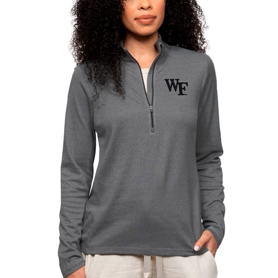 Women's Antigua Heather Charcoal Wake Forest Demon Deacons Epic Quarter-Zip Pullover Top