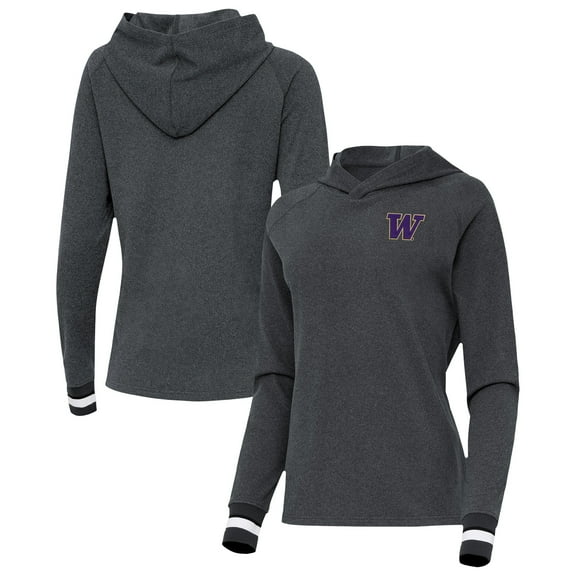 Women's Antigua Heather Charcoal Washington Huskies Trek Pullover Hoodie