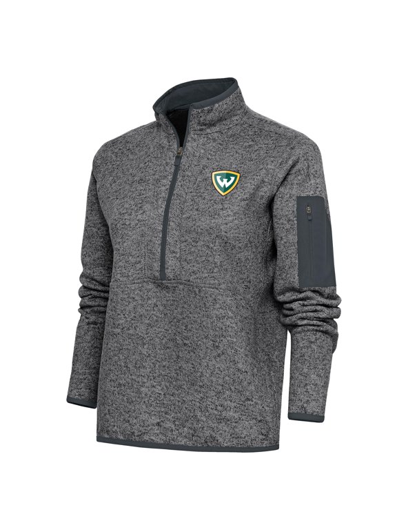 Women's Antigua Heather Charcoal Wayne State Warriors Fortune Half-Zip Jacket