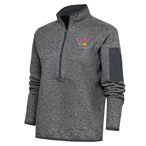 Women's Antigua Heather Charcoal Worcester Red Sox Fortune Half-Zip Pullover Jacket