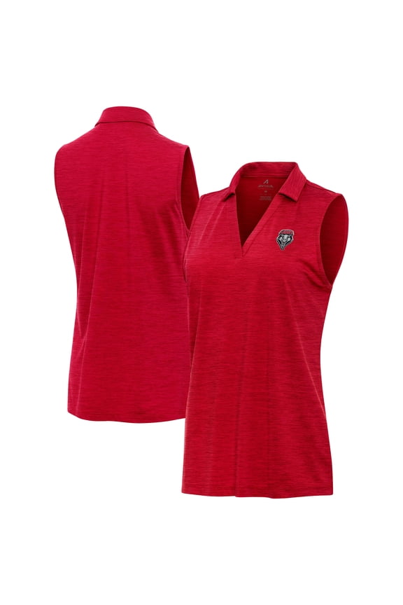 Women's Antigua Heather Cherry New Mexico Lobos Layout Sleeveless V-Neck Polo
