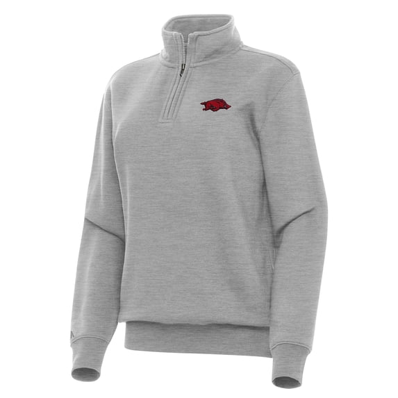 Women's Antigua Heather Gray Arkansas Razorbacks Victory Quarter-Zip Sweatshirt