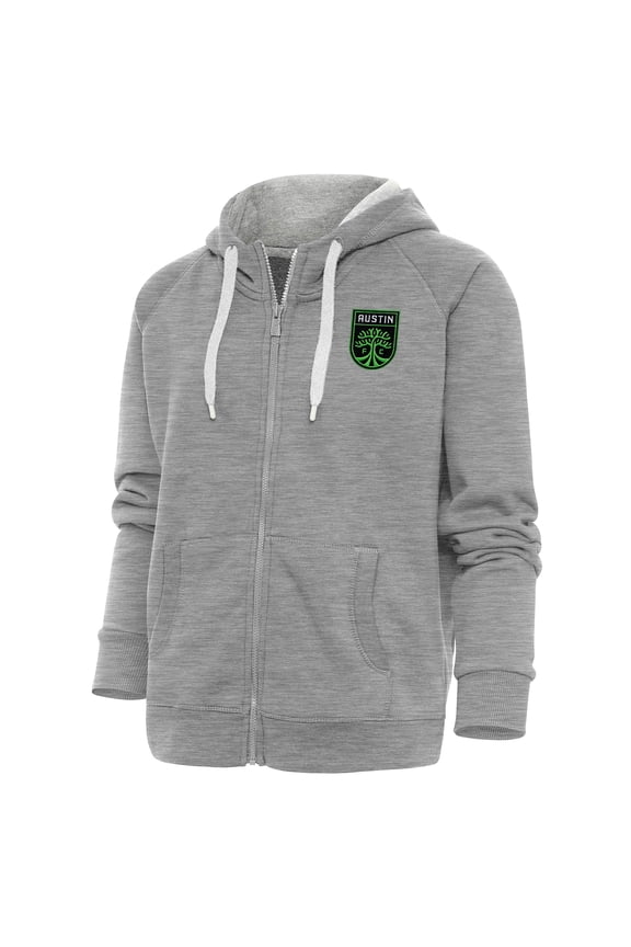 Women's Antigua Heather Gray Austin FC Logo Victory Full-Zip Hoodie