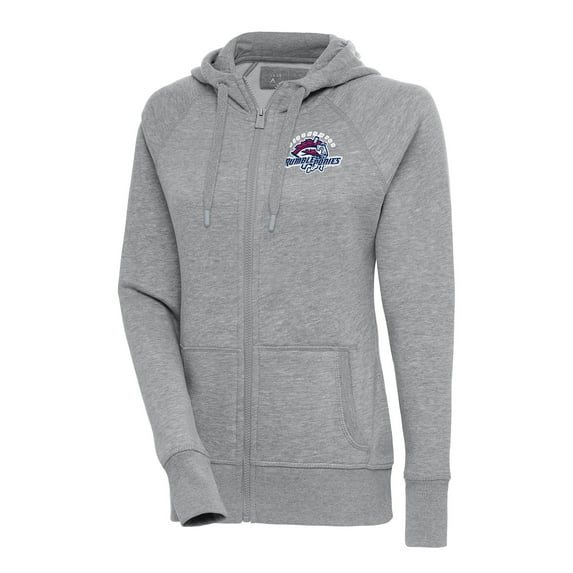 Women's Antigua Heather Gray Binghamton Rumble Ponies Victory Full-Zip Hoodie
