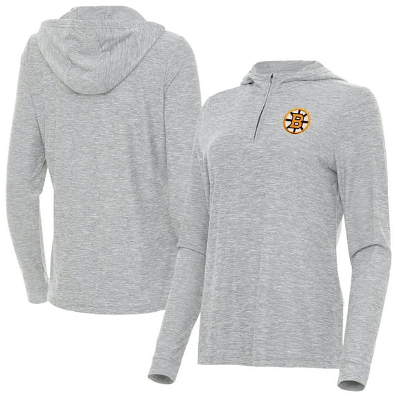 Women's Antigua Heather Gray Boston Bruins Daybreak Quarter-Zip Hoodie