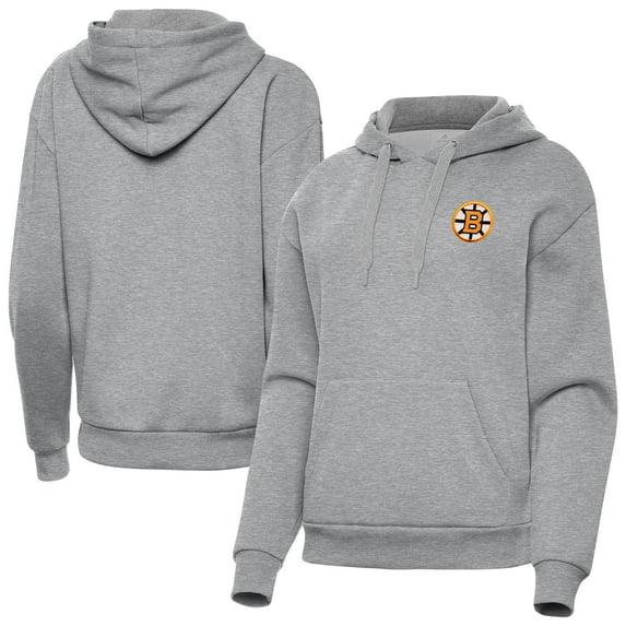 Women's Antigua Heather Gray Boston Bruins Victory Pullover Hoodie