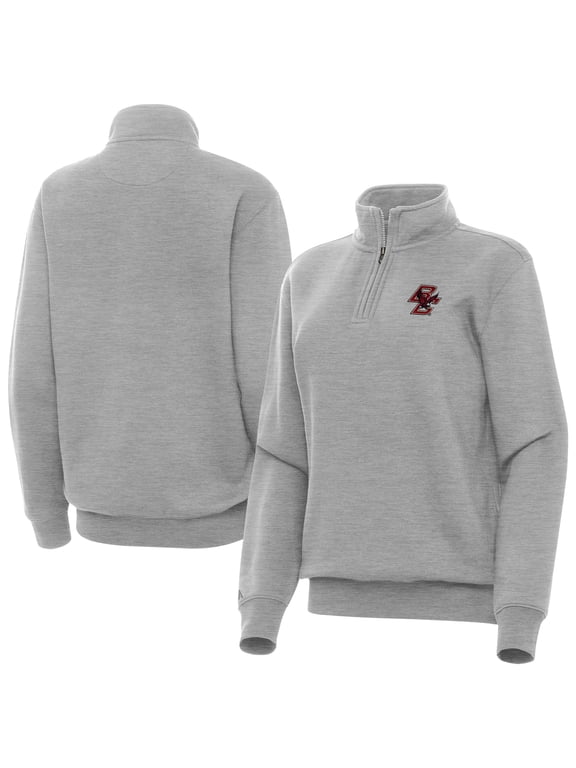 Women's Antigua Heather Gray Boston College Eagles Victory Quarter-Zip Top