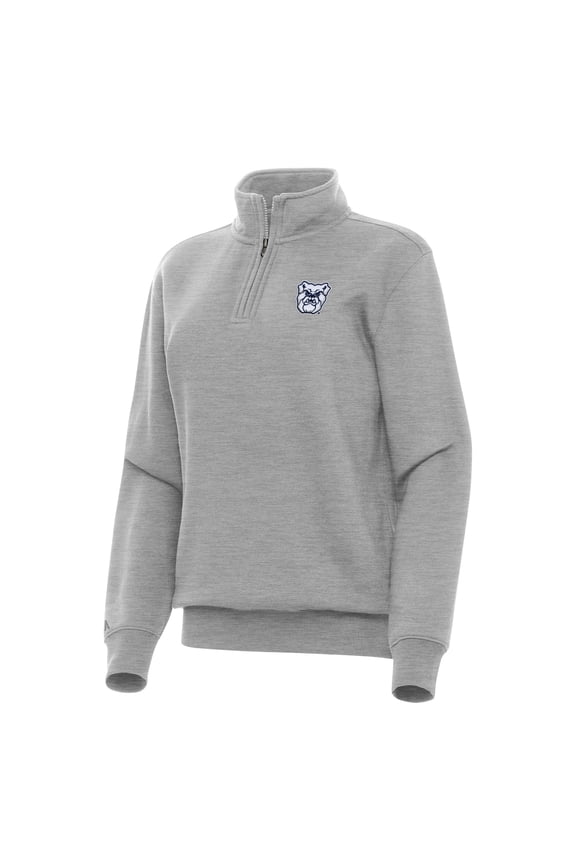 Women's Antigua Heather Gray Butler Bulldogs Victory Quarter-Zip Sweatshirt