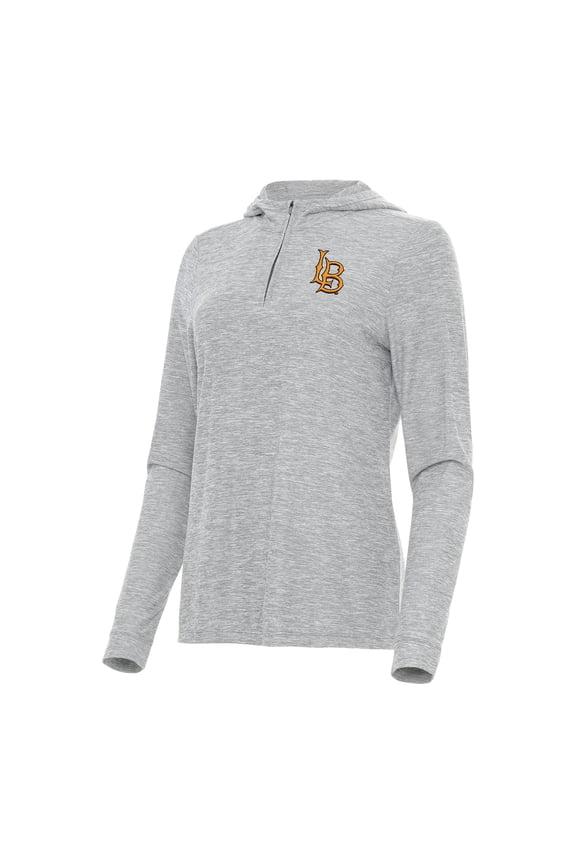 Women's Antigua Heather Gray Cal State Long Beach The Beach Daybreak Quarter-Zip Hoodie