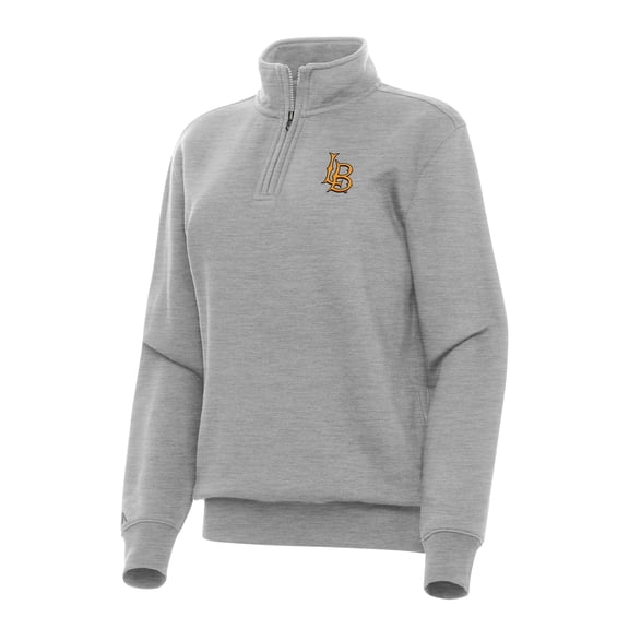 Women's Antigua Heather Gray Cal State Long Beach The Beach Victory Quarter-Zip Sweatshirt