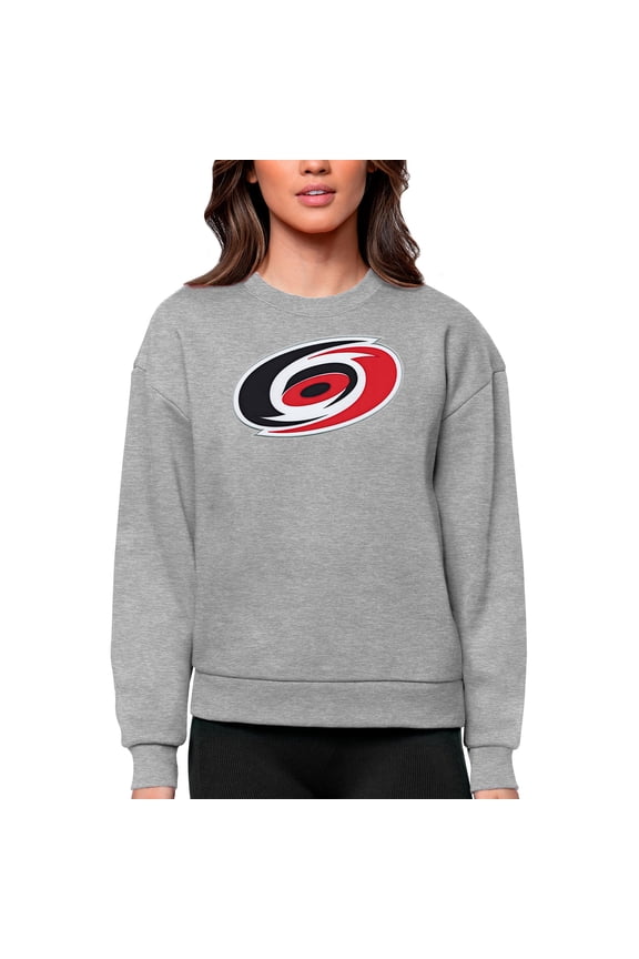 Women's Antigua Heather Gray Carolina Hurricanes Primary Logo Team Logo Victory Crewneck Pullover Sweatshirt