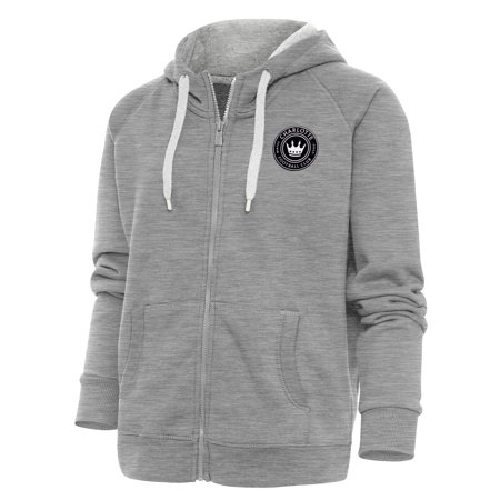 Women's Antigua Heather Gray Charlotte FC Brushed Metallic Logo Victory Full-Zip Hoodie