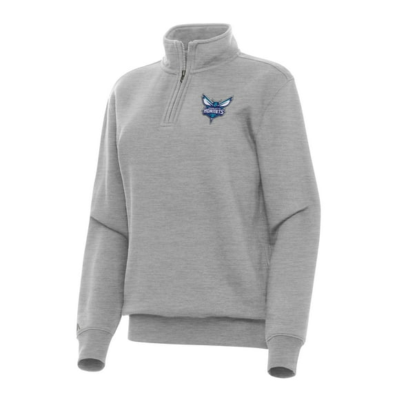 Women's Antigua Heather Gray Charlotte Hornets Victory Quarter-Zip Sweatshirt