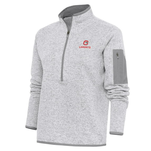 Women's Antigua Heather Gray Chattanooga Lookouts Fortune Half-Zip Pullover Jacket