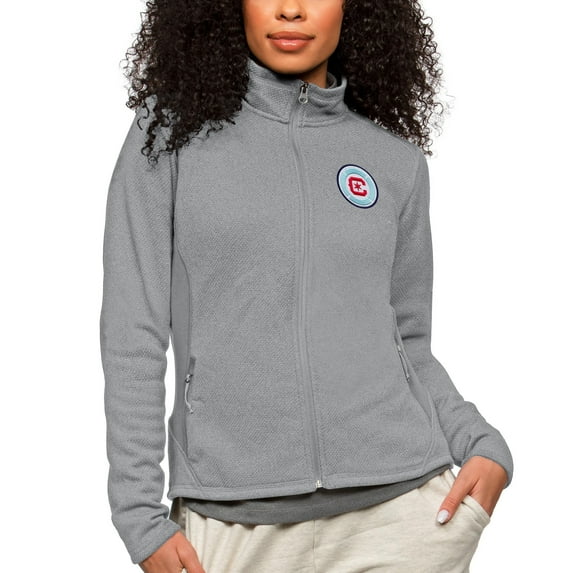 Women's Antigua Heather Gray Chicago Fire Team Logo Course Full-Zip Jacket