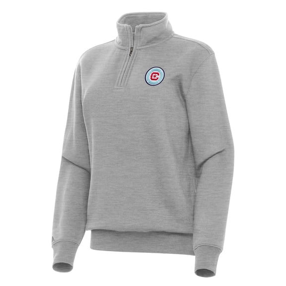 Women's Antigua Heather Gray Chicago Fire Victory Quarter-Zip Pullover Top