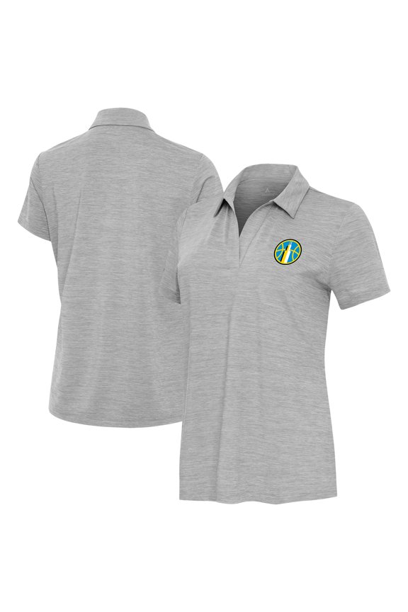 Women's Antigua Heather Gray Chicago Sky Layout V-Neck Polo