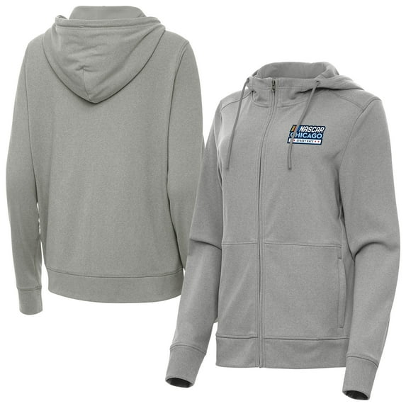 Women's Antigua Heather Gray NASCAR Chicago Street Race Seeker Full-Zip Hoodie Jacket