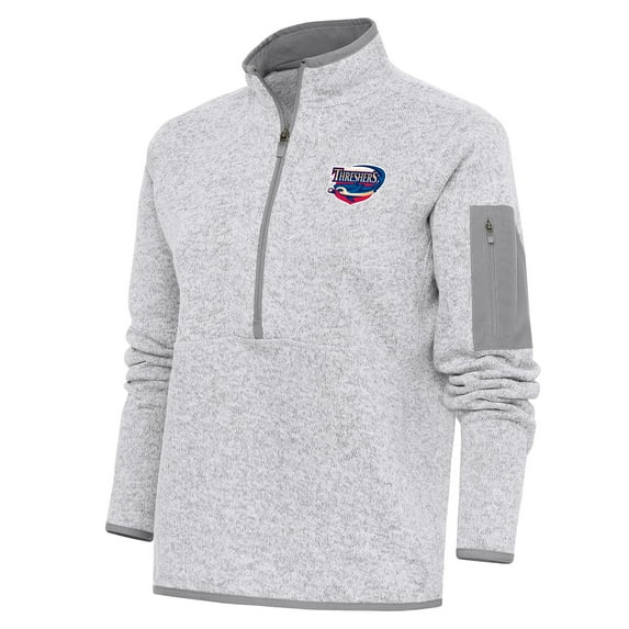 Women's Antigua Heather Gray Clearwater Threshers Fortune Half-Zip Pullover Jacket