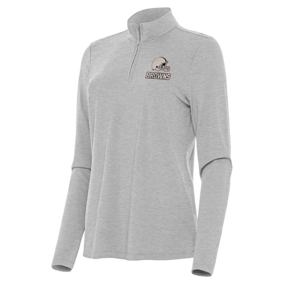 Women's Antigua Heather Gray Cleveland Browns Brushed Carbon Bright Quarter-Zip Pullover Top