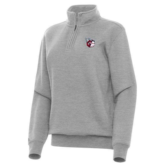 Women's Antigua Heather Gray Cleveland Guardians Victory Quarter-Zip Sweatshirt