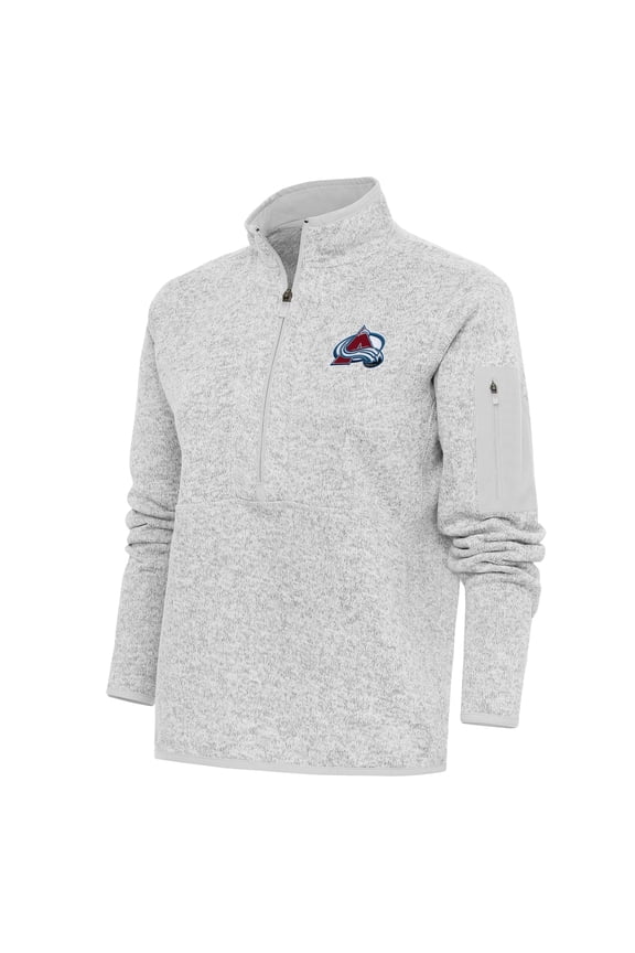 Women's Antigua Heather Gray Colorado Avalanche Team Logo Fortune Quarter-Zip Jacket