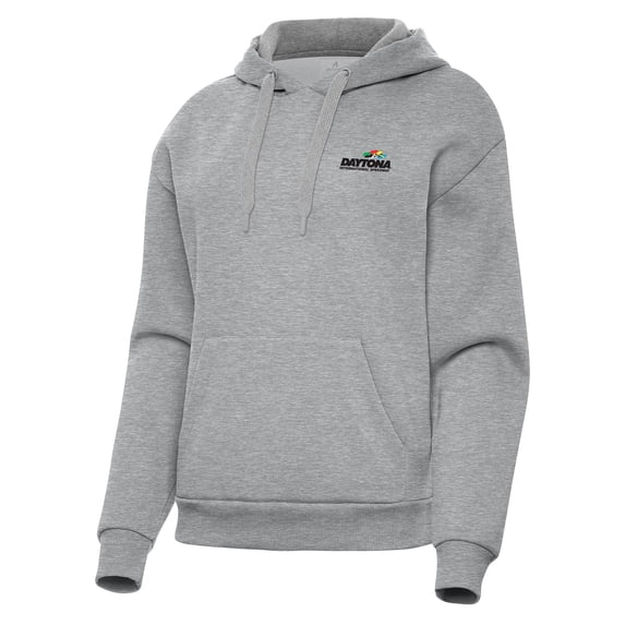 Women's-Antigua Heather Gray Daytona International Speedway Victory Pullover Hoodie