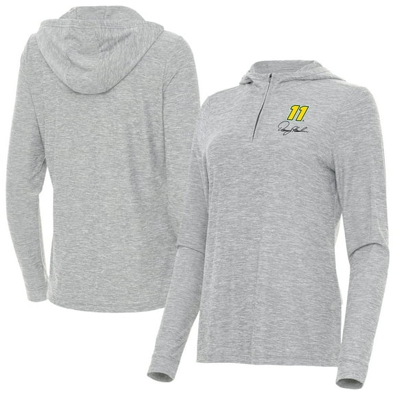 Women's-Antigua  Heather Gray Denny Hamlin Daybreak Quarter-Zip Pullover Hoodie