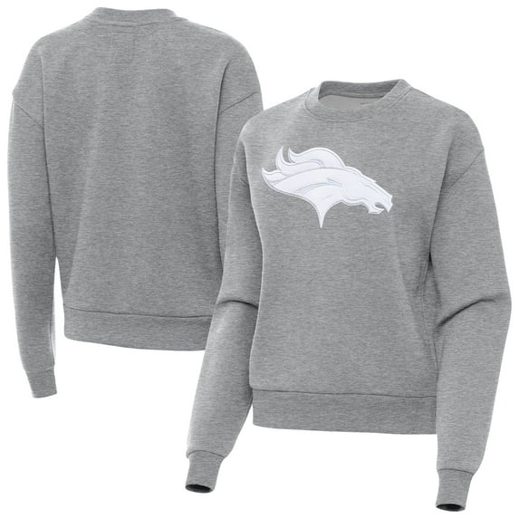 Women's Antigua Heather Gray Denver Broncos Victory Pullover Sweatshirt