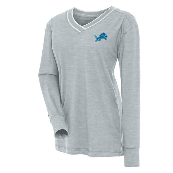 Women's Antigua Heather Gray Detroit Lions Symbolic Long Sleeve V-Neck Top
