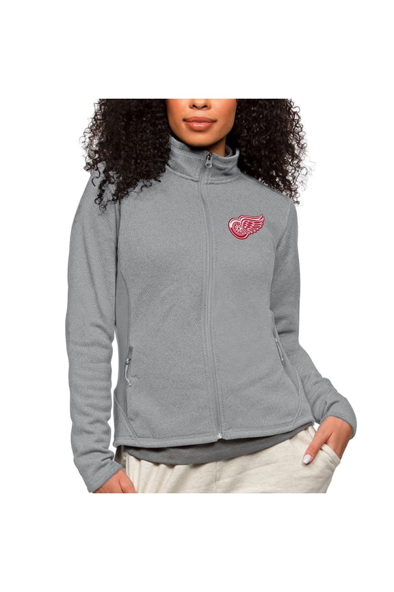 Women's Antigua Heather Gray Detroit Red Wings Primary Logo Course Full-Zip Jacket