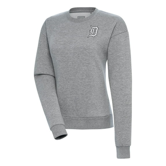 Women's Antigua Heather Gray Detroit Tigers Brushed Metallic Victory Pullover Sweatshirt