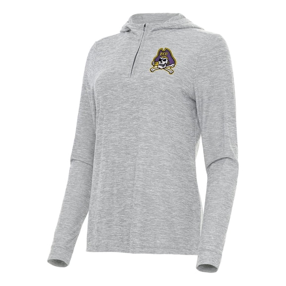 Women's Antigua Heather Gray ECU Pirates Daybreak Quarter-Zip Hoodie