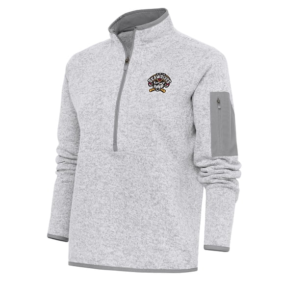 Women's Antigua Heather Gray Erie SeaWolves Fortune Half-Zip Pullover Jacket