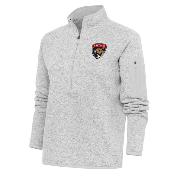 Women's Antigua Heather Gray Florida Panthers Team Logo Fortune Quarter-Zip Jacket