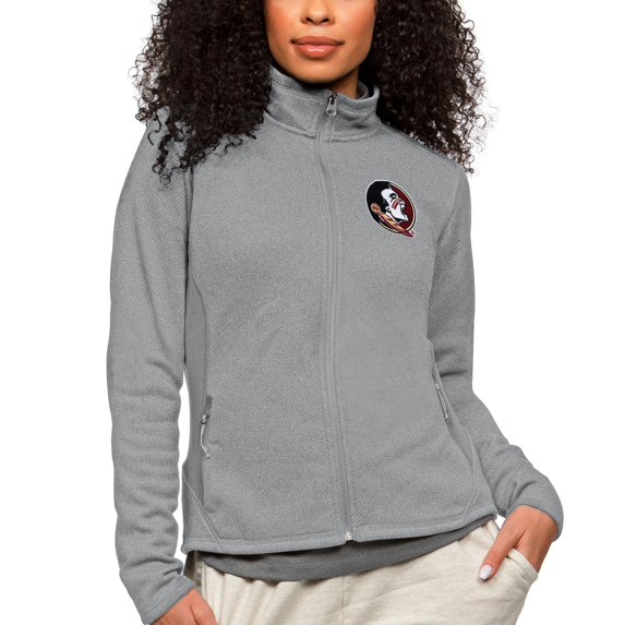 Women's Antigua Heather Gray Florida State Seminoles Course Full-Zip Jacket