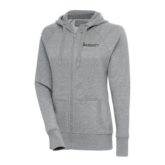 Women's Antigua Heather Gray George Mason Patriots Victory Raglan Full-Zip Hoodie Jacket
